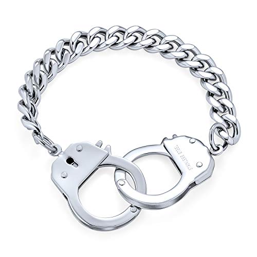 Bling Jewelry Bracelet Déclaration Menottes Pour Couples En Bijoux De Motard En Acier Inoxydable Ton Argent Chaîne Cubaine Gourmette Pour Homme De 8 Pouces