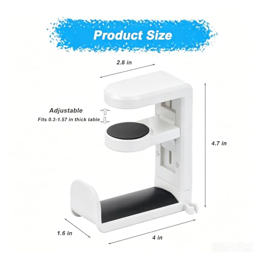 Image of Universal Headphone Hook & Headset Holder, White | 360 Swivel, Under Desk Hook, Cable Management Clip, Universal Fit