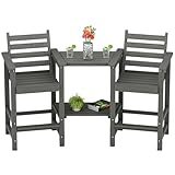 GLANC Tall Adirondack Chairs Set of 2, All Weather Resistant HDPE Bar Height Balcony Adirondack Chair with Removable Connecting Trays, Outdoor Adirondack Barstools for Deck Patio Pool Lawn (Grey)