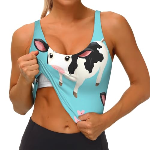 Chaleco deportivo para mujer para yoga y fitness casual con estampado de vaca de dibujos animados 2