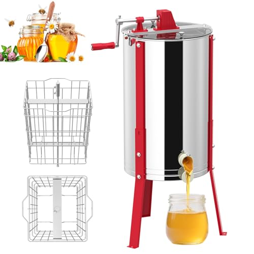 LZQ Extractor de miel manual de acero inoxidable con 2 marcos, extractor de miel manual, extractor de miel, extractor de miel, extractor de miel, extractor de miel para apicultura, altura ajustable