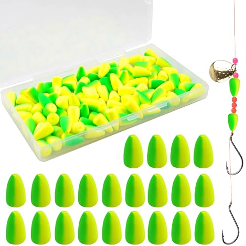 VATEICO Foam Floats Bullet Pompano Rig Surf Fishing Rig Making Kit Snell Floats Pompano Rig Accessories Bottom Rig Parts for Trout Catfish Walleye (Yellow&Green)
