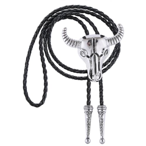 Image of Cowboy Bolo Tie for Men, Vintage Cow Skull Bolo Tie Necklace Native American Necktie for Men Women