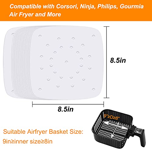 Set Of 200, 8.5 Inch Square Liners/Steaming /Perforated Parchment Paper For Air Fryer, Steaming Basket And More #TOP1