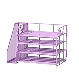 handimp Purple Metal Desk Organizer with File Holder, Girly Office Supplies for Women, Cute Desk Organizers & Accessories