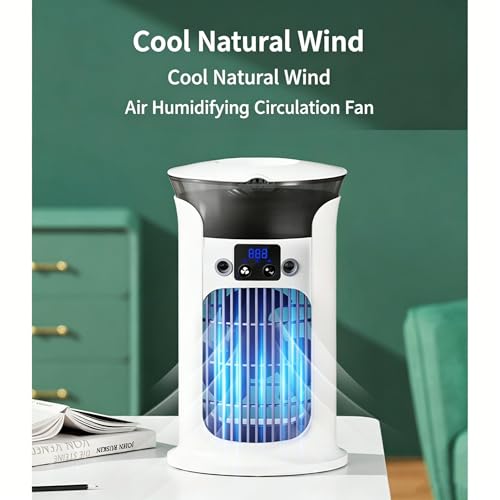 Ventilador de aire acondicionado portátil con gran angular de 180° y 3 velocidades de escritorio 8