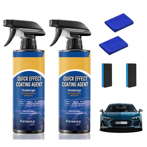 2Pcs Quick Car Coating Spray, 2025 New Quick Effect Coating Agent for Car, 120ml/4FL.0Z 3 in 1 High Protection Quick Car Coating Spray, Waterless Wash Coat Car Wax Polish Sprays