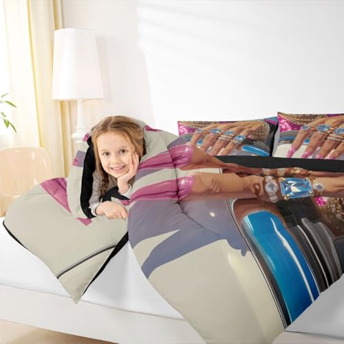Image of Erosebridal Black Woman Full Bedding Set for Girls Teens Afro Magical Comforter Set Soft Microfiber Luxury African American Quilt Black Female Girls Bed Set for Melanin Bedroom Decor, 3 Piece