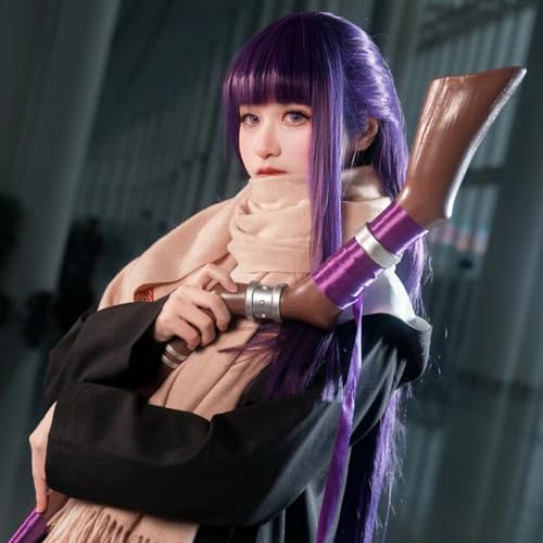 Image of Wiggy Mermaid Fern Cosplay Wig for Women Long Purple Straight Wig with Bangs + Wig Cap for Halloween Christians Costume