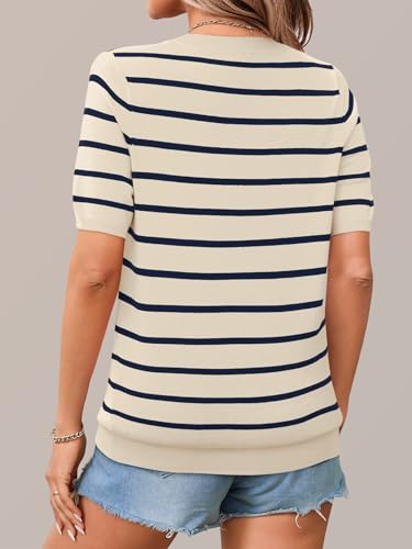 Womens Fashion Clothing Summer Tops Short Sleeve Pullover Sweater Striped Knit Shirts Casual Business School Outfits 20253