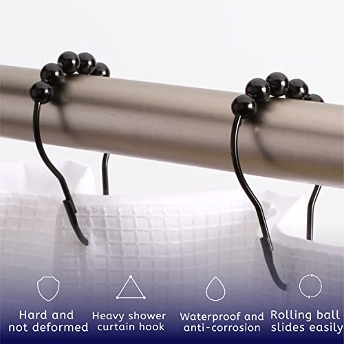 2Lbdepot Shower Curtain Rings Hooks - Black Finish - Premium 18/8 Stainless Steel - Locking Rings With Easy Glide Rollers - Five Finishes Available - Set Of 12 For Shower Rods #TOP3