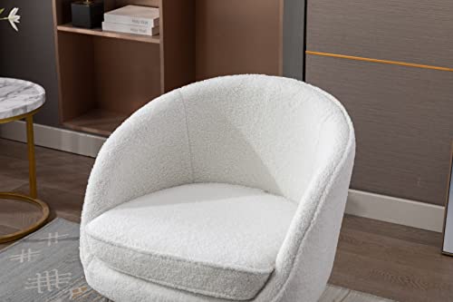 Goujxcy Modern Teddy Fabric Barrel Chair Accent Armchair Living Room Chair With Silver Chrome Legs For Living Room Bedroom Home Office, Club Chair (White9) #TOP6