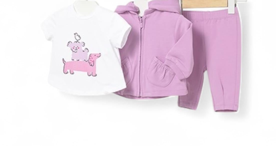 Mayoral Completo primaverile in cotone per neonata 2/4 mesi - 65 cm color lilla con cagnolini
