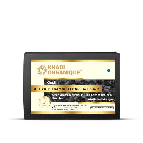 Image of Khadi Organique Natural Herbal Handmade Charcoal Soap Pack of 3 (125 gram each)