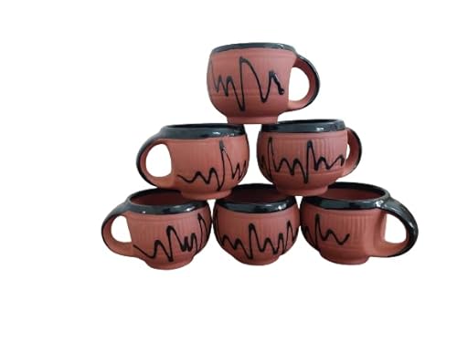Adhaata Ceramic 6 Pc Kulhar Kulhad Cups Traditional Indian Chai Tea Cup Set Of 6, Camping Mug, Coffee Mugs (75 Ml) (Pari Cup) #TOP4