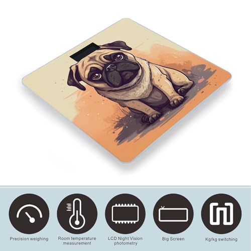 Báscula Digital de Baño Pug Cartoon de Vidrio Templado miniatura 3