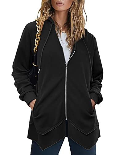 Zeagoo Women Casual Zip Up Hoodies Fleece Zipper Sweatshirt Oversized Hoodie Jacket With Pockets Black #TOP27