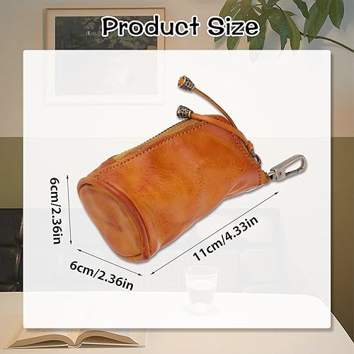 Vintage Genuine Leather Zipper Coin Purse, Medieval Cowhide Change Holder Coin Pouch Wallet Coin Organizer With Key Ring Little Travel Wallet for Men(Brown)3