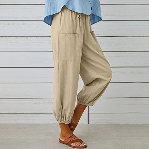 Wide Leg Pants For Women My Orders Placed Recently By Me High Waisted Pants For Women Summer Linen Cotton Fashion Cruise Boho Clothes Jogger Elastic Waist Sweat Pants Women Casual(A Khaki,X-Large) #TOP2