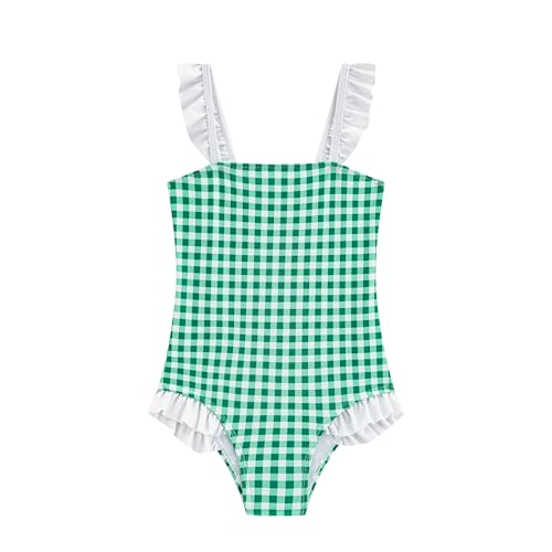 Image of LIZENS Girls One Piece Swimwear Checker Print Ruffles Bathing Suit for Kids Size 2-12