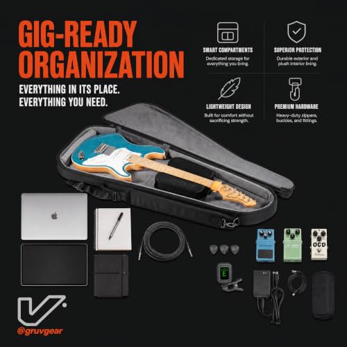 Image of Gruv Gear Electric Guitar Case Soft, Patented Electric Guitar Gig Bag with Adjustable Side Carry Strap, Travel Approved, Multiple Pockets for Guitar Accessories, Ergonomic side-carry