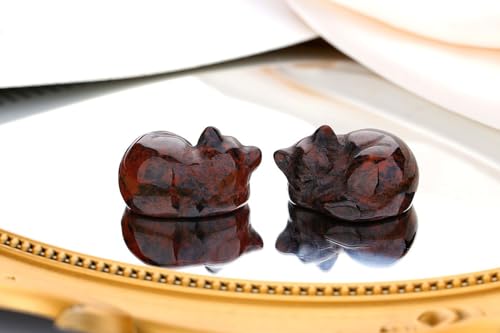 XIANNVXI Red Sleeping Cat Ornament Figurine Statue for Cat Lovers Gifts for Women,38mm Red Obsidian Crystal Ornaments for Living Room Shelf Decor - Image 2