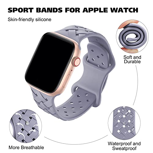 Image of Silicone Braided Weave Bands Compatible with Apple Watch 38mm 40mm 41mm 42mm 44mm 46mm 45mm 49mm, Replacement Sport Breathable Strap for iWatch Series 11 /10 /9 /8 /7 /6 /5 /4 /3 /2 /1 Ultra SE, Lavender Gray