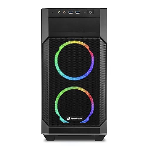 Image of Sharkoon V1000 RGB Mid Tower PC Computer Case I Support Mini-ITX, Micro-ATX Motherboard I Side Panel Tempered Glass with 3 x 120 mm Addressable RGB Fan (pre-Installed) - Black
