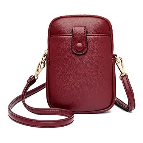 Women Crossbody Phone Bag PU Leather Shoulder Bag, Small Cellphone Coin Purse Wallet for Ladies Girls Gifts, Lightweight Multifunctional Pouch for Shopping Outing Party Travel Holiday School Red Cover