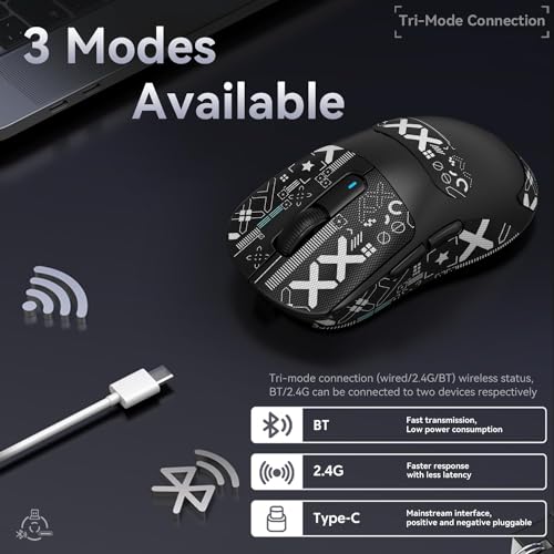 Image of ATTACK SHARK X3 Pro 4K /8K Hz Mouse, 49g SUPERLIGHT, PixArt PAW3395 Gaming Sensor, BT /2.4G Wireless /Wired Gaming Mouse, 6 Adjustable DPI Up to 26000, 200 Hours Battery (Black)