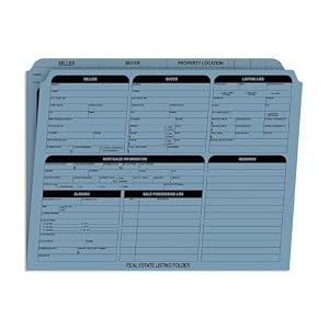 Blue Real Estate Folders / 25 Preprinted Property Listing Folders / 9 5/8″ x 11 3/4″ Fill in Seller Buyer Checklist Folders/Made in The USA
