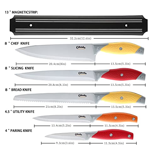 Knife Set, Ohola Kitchen Knife Set With No Drilling Magnetic Strip, German Stainless Steel Professional Chef Knife Set, Knifes For Cutting Meat & Vegetable, Dishwasher Safe #TOP1