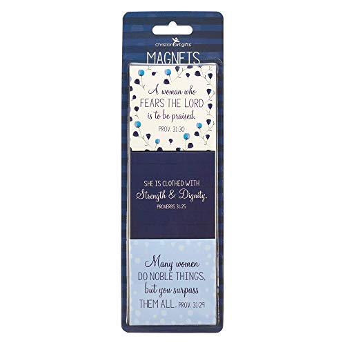 Christian Art Gifts Blue Flower Refrigerator Magnets | Proverbs 31 Woman Bible Verse | Prayers For A Mom's Heart Collection Inspirational Fridge Magnet Set/3-2.5