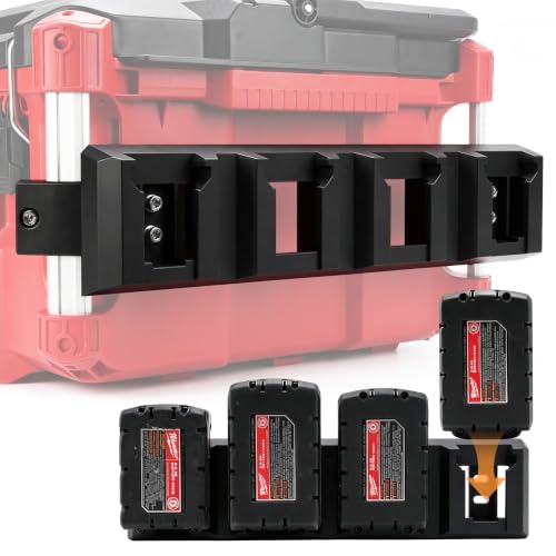HARBALT 4 Slots Battery Holder for Milwaukee M18 Battery, Secure Battery Storage Compatible with Milwaukee Packout Toolbox, No Disassembly and Easy Installation Battery Storage (Only Holder) by HARBALT - Used condition - CA$38.68