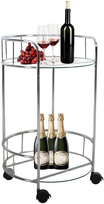 Bar Cart Silver, Round Rolling Cart for Home, 2 Tiers Wine Cart with Glass Holders, Drink Cart for Kitchen, Living Room, Dining Room, Bedroom, Club