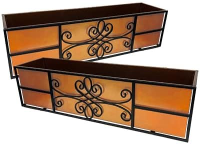 BestNest Panacea Boulevard Quatrefoil Window Boxes, 36 Inch, Pack of 2 – Black Metal Window Box Planters with Copper Finish Liners, Deck Rail or Wall Mounted Outdoor Flower Planters