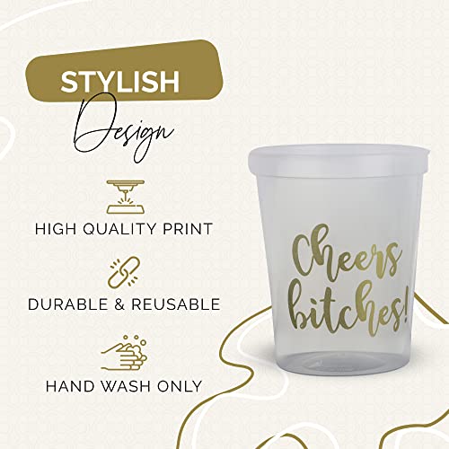 Cheers Bitches! Party Cups, 16Oz - Set Of 12 Perfect Birthday Party Cups, Bachelorette Party Cups Or Any Occasion (Clear) #TOP1