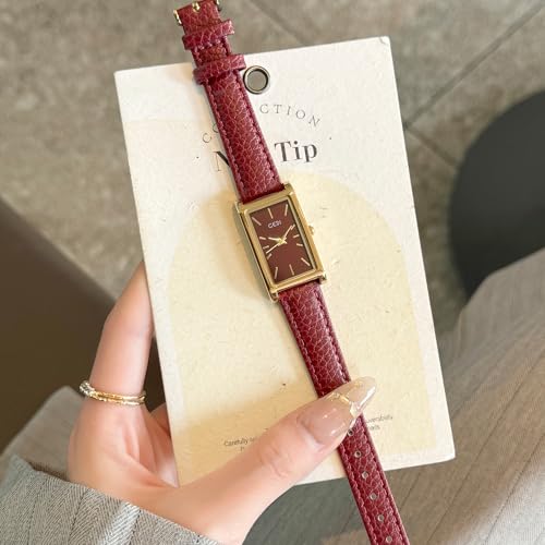 Image of Quartz Watch for Women, Lady Stylish Square Dress Watch with Leather Strap and Sapphire Crown