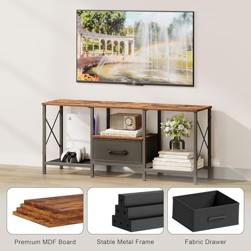 JARHETUN TV Stand with Fabric Drawer, Entertainment Center for 50 55 Inch TV, Industrial TV Console Table with Open Storage Shelves for Living Room, Bedroom, Rustic Brown - Image 6