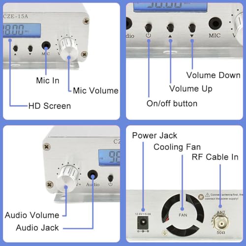 FM Transmitter,15W FM Radio Broadcast Transmitter for Church,Long Range FM Radio Transmitter Stereo Mini Radio Station with 3.5mm Mic Audio Jack for Drive-in Movie,Church Parking Lot,Lights Fireworks - Thumbnail 3