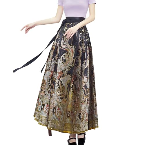 Jupe Visage Cheval Femme Été Brocart Jacquard Rouge Noir Style Chinois Traditionnel