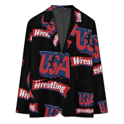 U.S.A and Wresting Casual Men's Blazers Two Button Lapel Suits Jacket Lightweight Sport Coats3