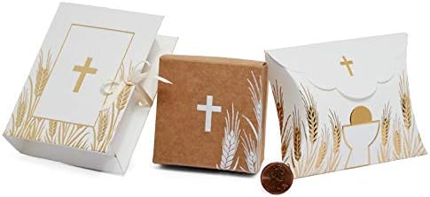 20ea - 3 X 2-1/2 X 1 White/Gold Holy Cross Bible Box-Pkg