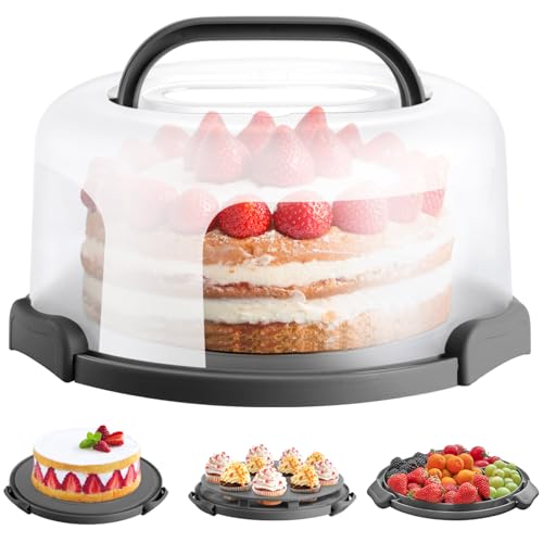 Ohuhu Kuchen Transportbox Torten Transport Box mit Deckeln und Tragegriff Tragbarer Tortentransportbox für 10 Zoll Kuchen Tortenbox Rund für Cupcake Muffin Tortenglocke Tolle Geschenkidee