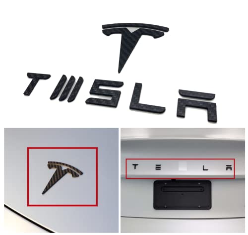 iCBL Model 3 Model Y Carbon Fiber Emblem Logo for Tesla Front Hood + Trunk Frunk Rear 3D Badge Letter Decal Sticker Set Accessories
