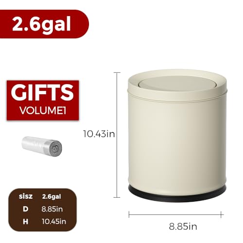LEASYLIFE 2.6GAL Off White Metal Bathroom Trash Can with Lid,Double Bucket,Swing Lid,Round Waste Basket for Bathroom,Bedroom,Office,Hotel,Bank by LEASYLIFE - Used condition - Image 7