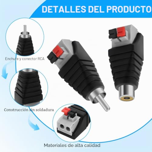 Miniatura 3 de Axfee Adaptador De Cable Rca A Altavoz, 4 Piezas Rca Macho Hembra Conector Adaptador, Phono Rc-A Macho A Av, Audio Video Conector Adaptad-Or, Para Sistema De Cámara De Seguridad Cctv