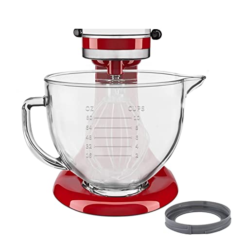 Design For Kitchenaid Mixer Bowl Replacement, 5 Qt Glass Mixing Bowls Compatible With Kitchen Aid Stand Mixer, With Fixed Plastic Base, Pour Spout And Measurement Markings #TOP19