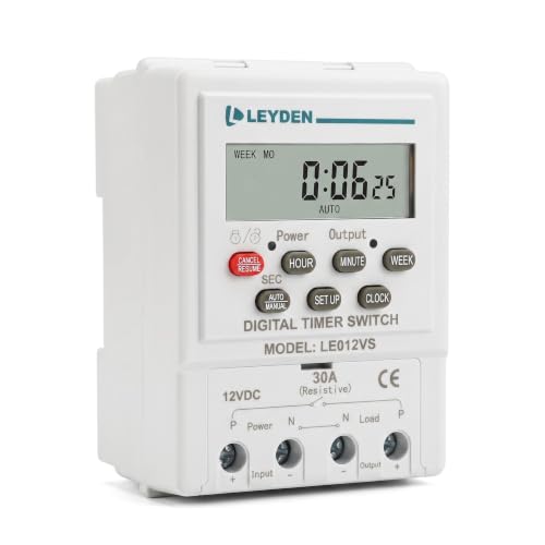 Image of LEYDEN LE012VS, 12VDC, Digital Timer Switch 24 on Off Programs & Cyclic Timer for DC Light, Motor, Bell, Siren, Fan, Fogger, Hydroponic, Drip Irrigation & Other Application