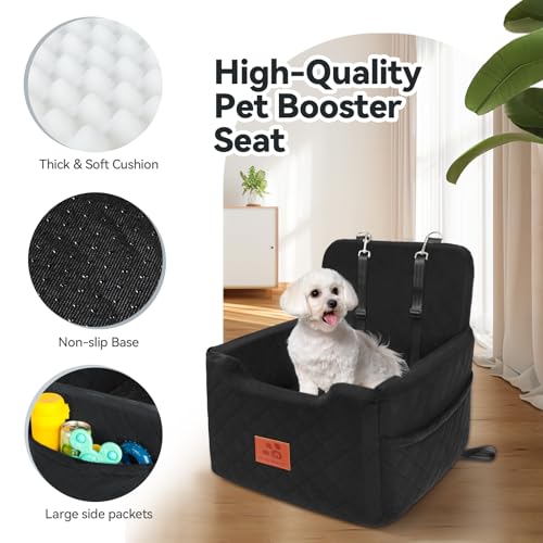 GL GLENSLAVE Autositz Hunde für kleine/mittlere Hunde unter 15 Kgs,Hunde Autositz,Abnehmbarer und waschbarer Haustier Autositz,Hundebett mit 2 Sicherheitsgurten(Schwarz)